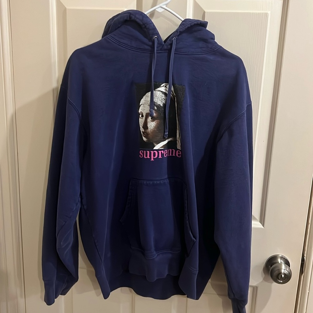 508 Supreme RARE HTF Girl with the Pearl Earring VGUC hoodie indigo blue